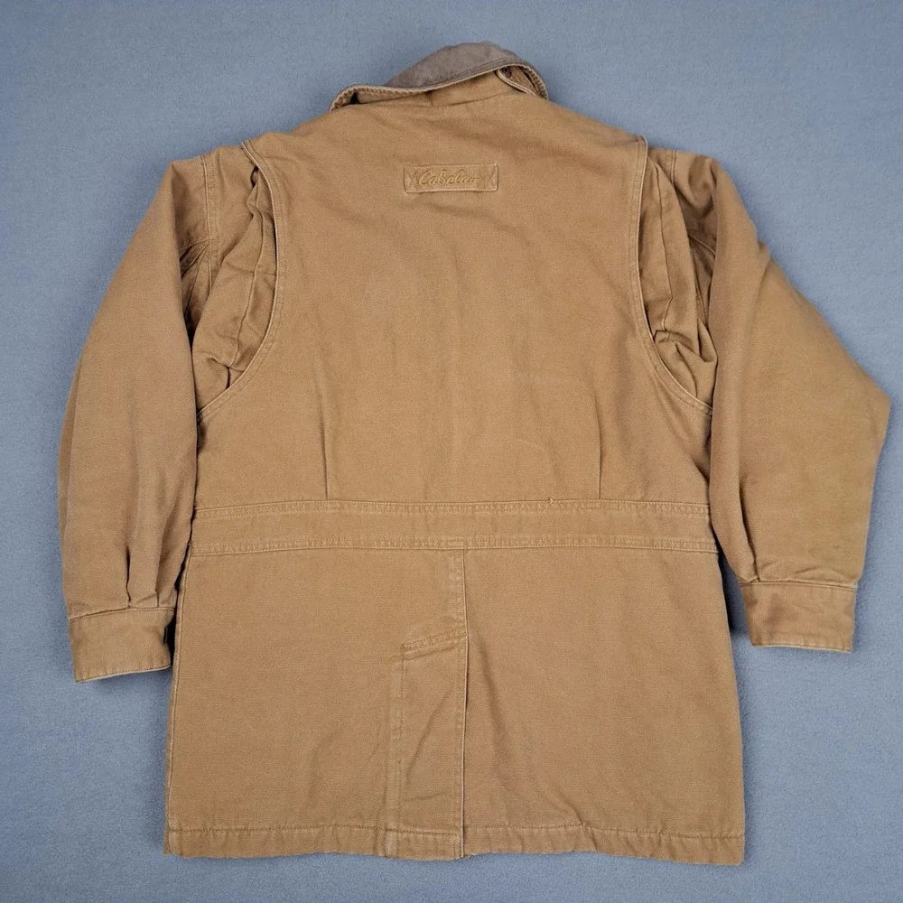 Cabelas Duck Canvas Blanket Lined Jacket Womens Medium Leather Collar Chore Coat - Picture 15 of 16